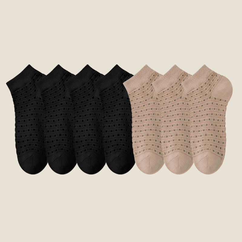 Hollow Mesh Ankle Socks(7 Pairs) - Black*4+Khaki*3 - EU38-44(US5-11) - image 21