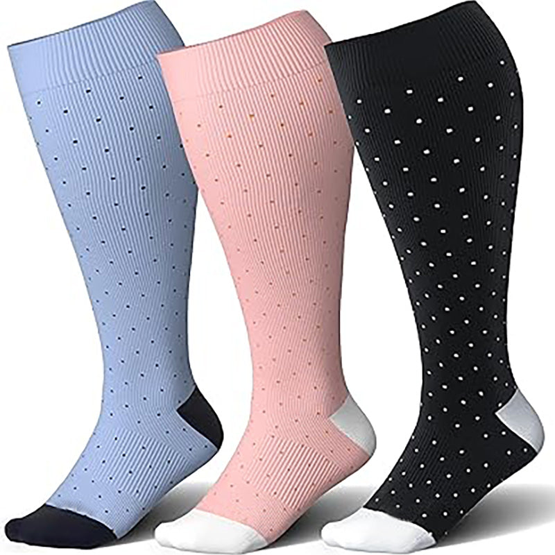 Plus Size Pink Polka Dot Compression Socks(3 Pairs) - image 4