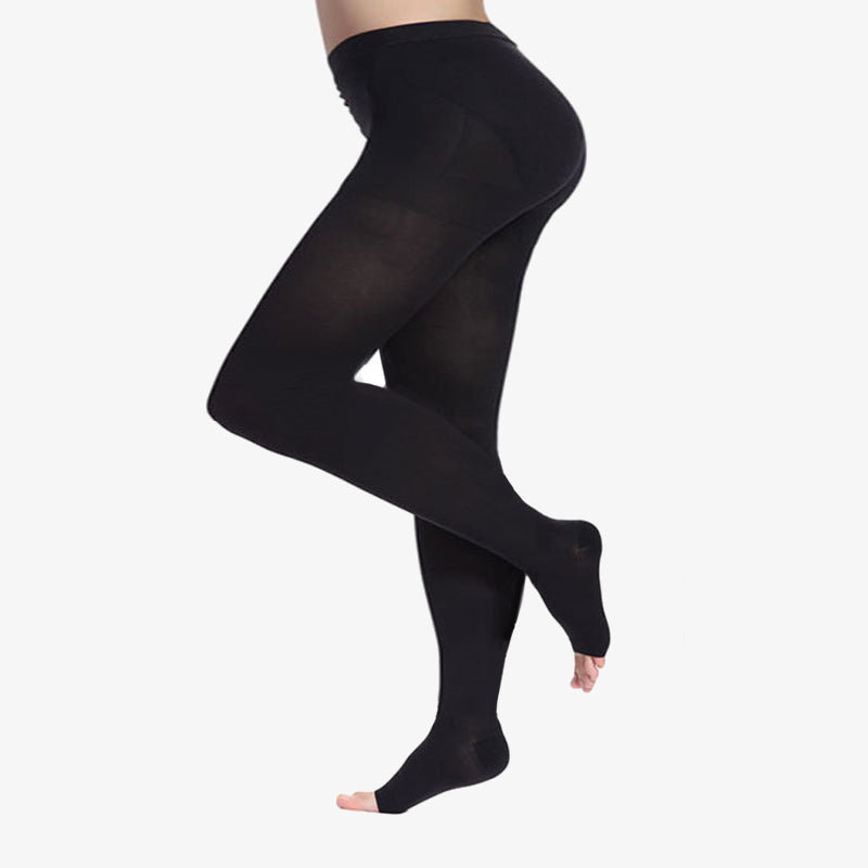 Plus Size Medical Toeless Compression Tights(20-30mmHg) - Black - 4XL - image 5