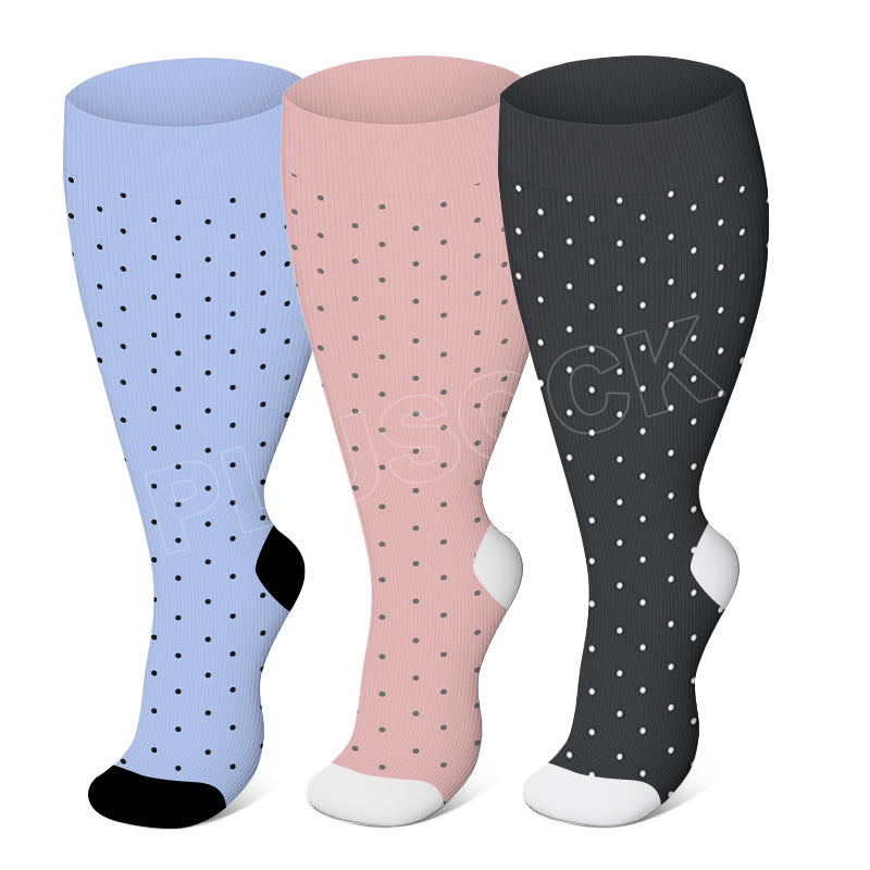 Plus Size Pink Polka Dot Compression Socks(3 Pairs) - Multicolor - 4XL - image 0