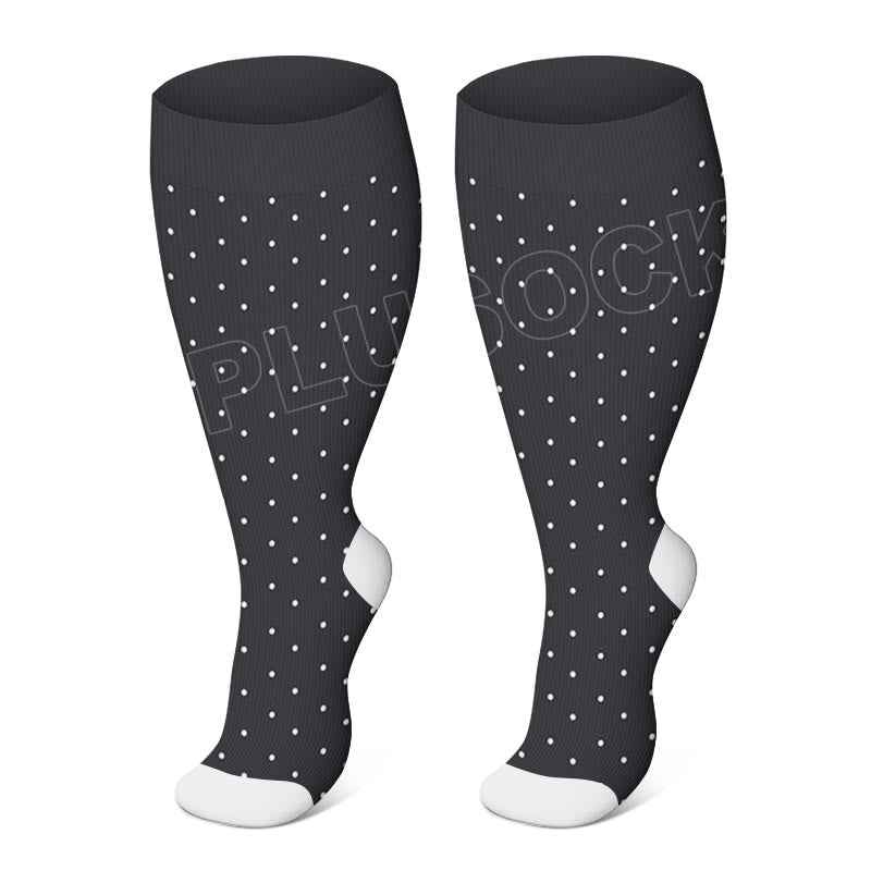 Plus Size Pink Polka Dot Compression Socks(3 Pairs) - Black - 4XL - image 2