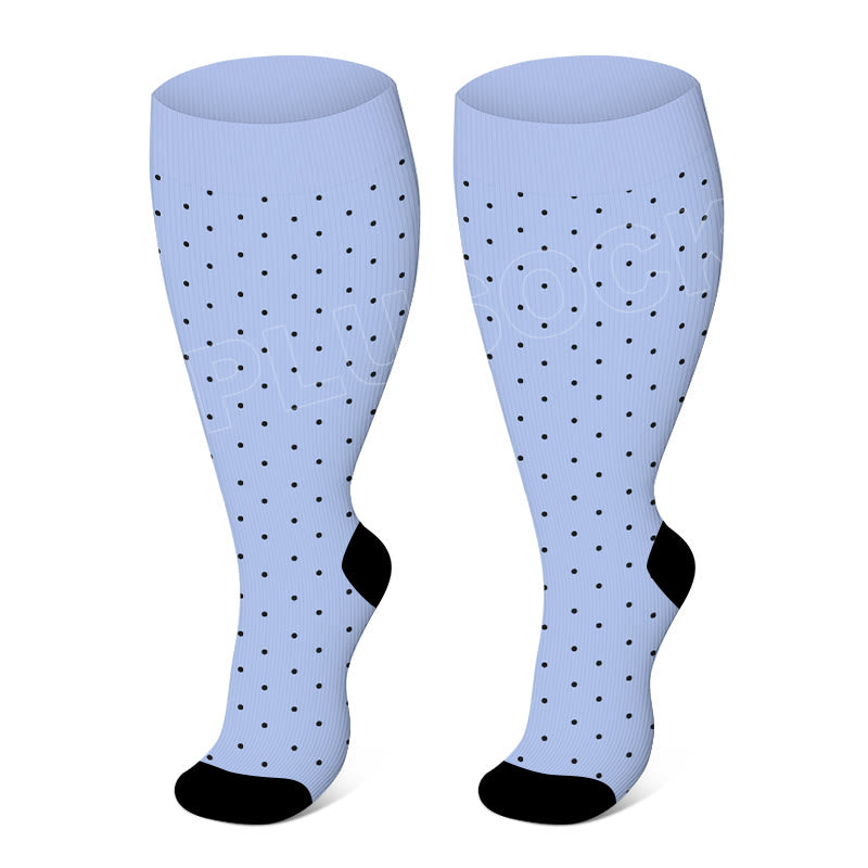 Plus Size Pink Polka Dot Compression Socks(3 Pairs) - Blue - 4XL - image 3