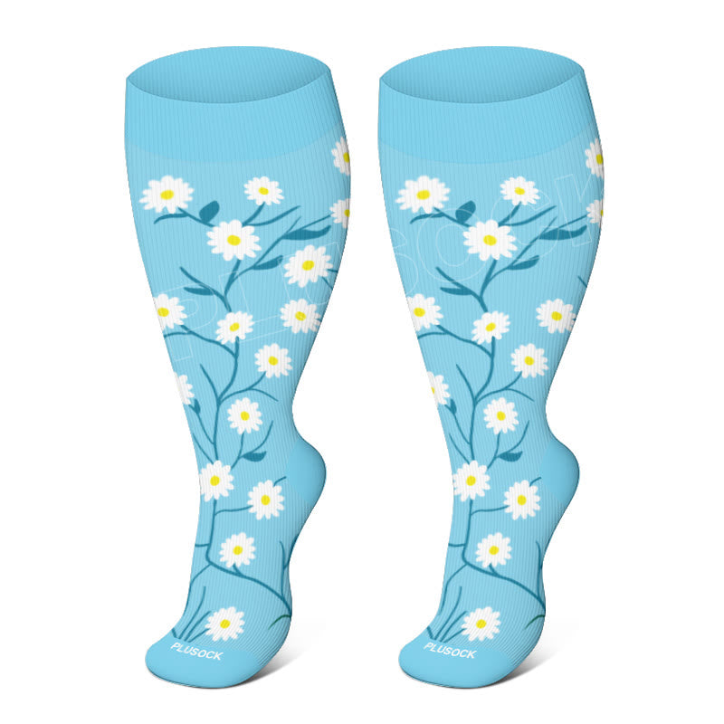 Plus Size Spring Flowers Compression Socks(3 Pairs)