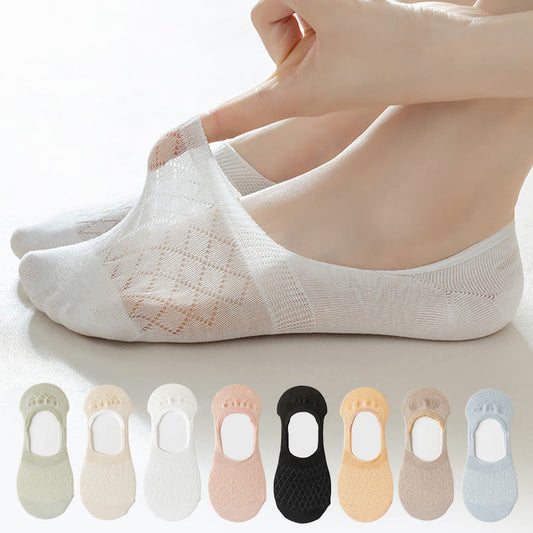 Plus Size Grid Elasticity No Show Socks(8 Pairs)
