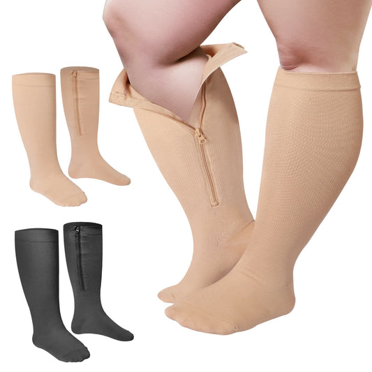 Plus Size Zipper Compression Socks(2 Pairs) - Multicolor - 4XL - image 0