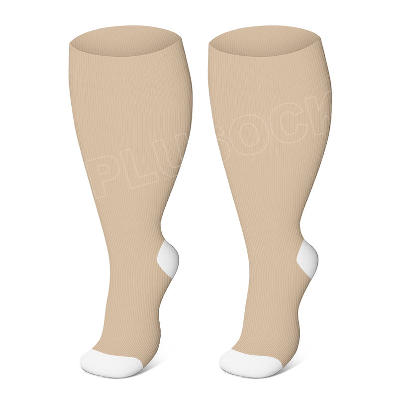 Plusock Plus Size Solid Color Elastic Compression Socks - Nude - 4XL - image 12