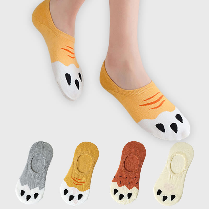 Plus Size Cat Footprints No Show Socks(5 Pairs) - Multicolor - EU37-40(US4-7) - image 1