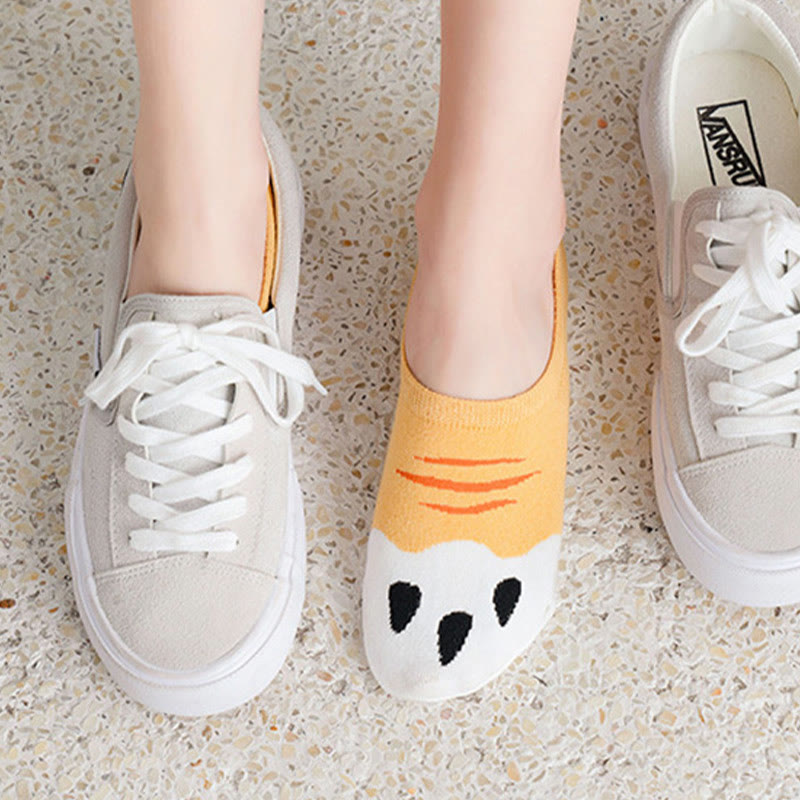 Plus Size Cat Footprints No Show Socks(5 Pairs) - image 6