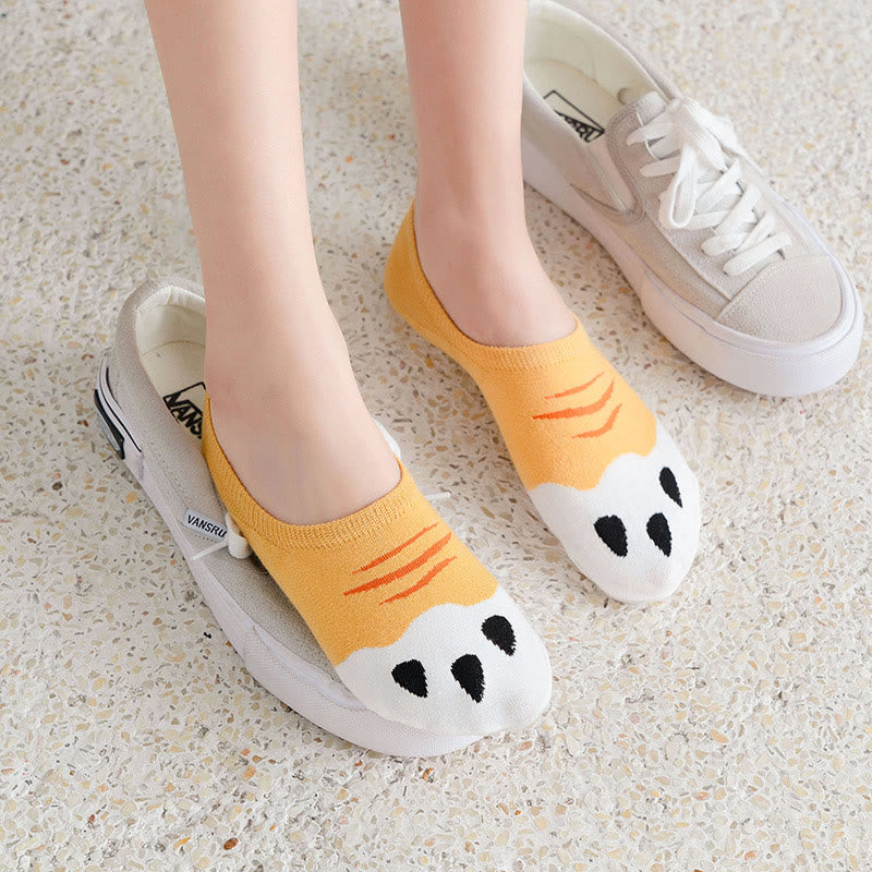 Plus Size Cat Footprints No Show Socks(5 Pairs) - image 3
