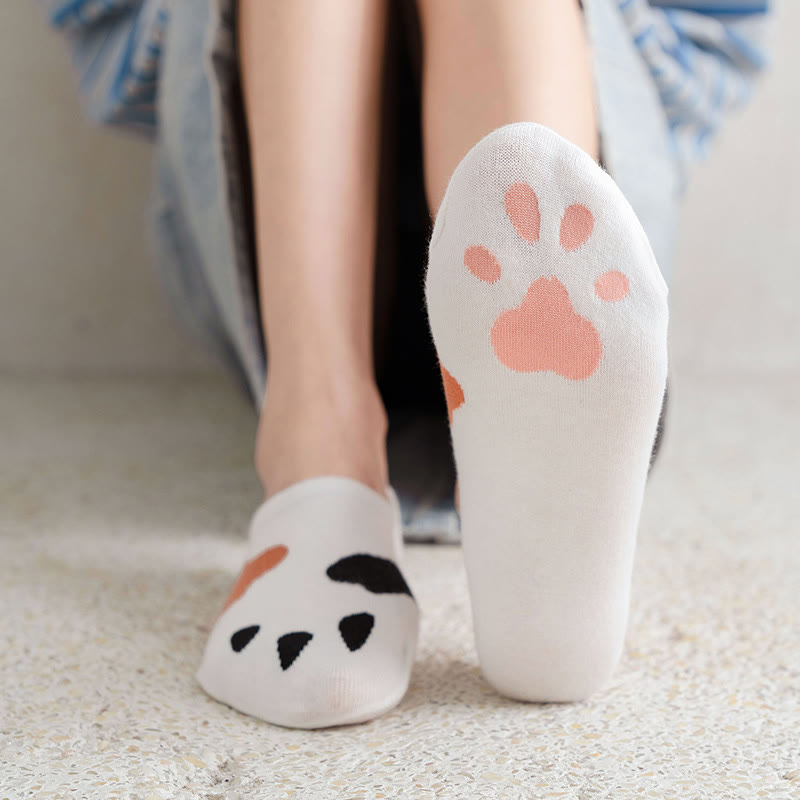 Plus Size Cat Footprints No Show Socks(5 Pairs) - image 9