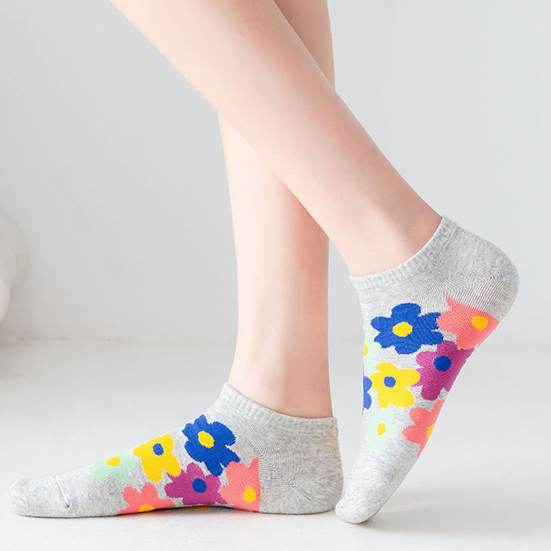 Plus Size Colored Flowers No Show Socks(5 Pairs) - image 8