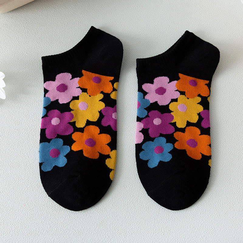Plus Size Colored Flowers No Show Socks(5 Pairs) - image 13