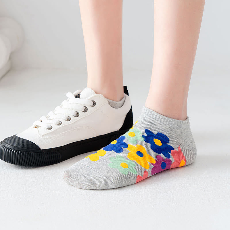 Plus Size Colored Flowers No Show Socks(5 Pairs) - image 7