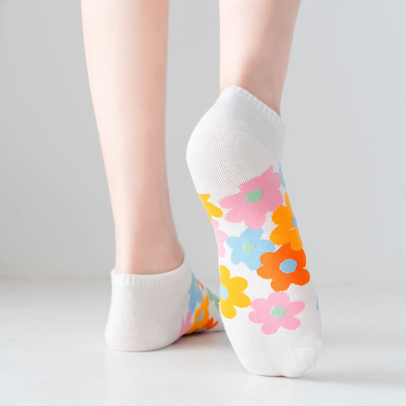 Plus Size Colored Flowers No Show Socks(5 Pairs) - image 5
