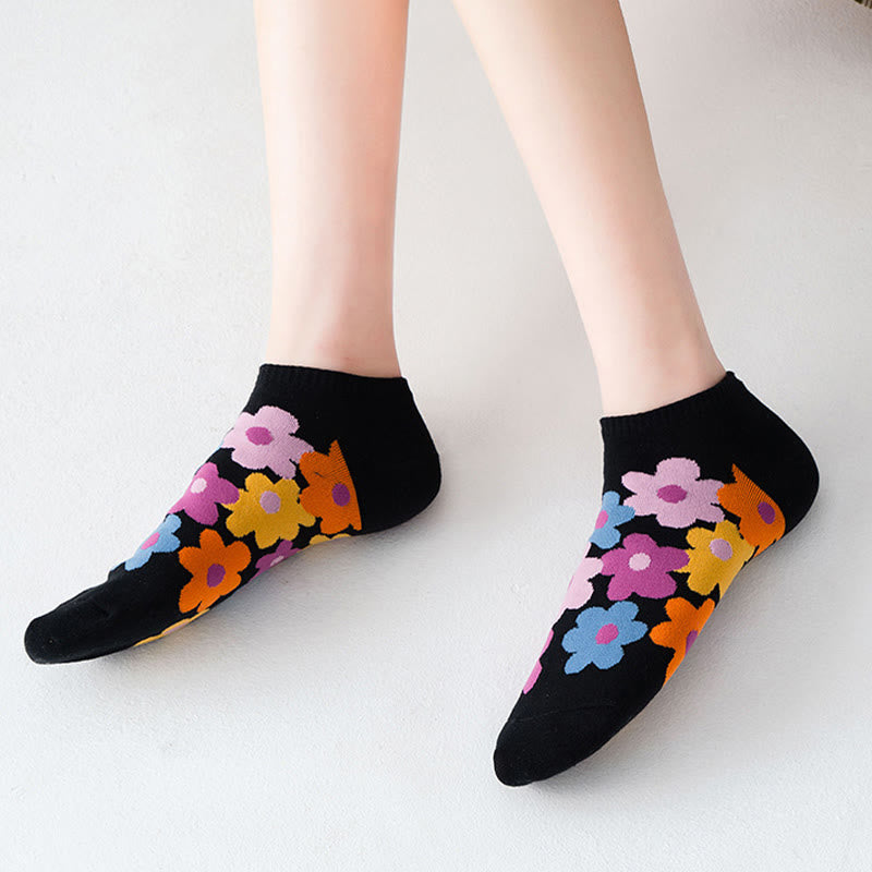 Plus Size Colored Flowers No Show Socks(5 Pairs) - image 2