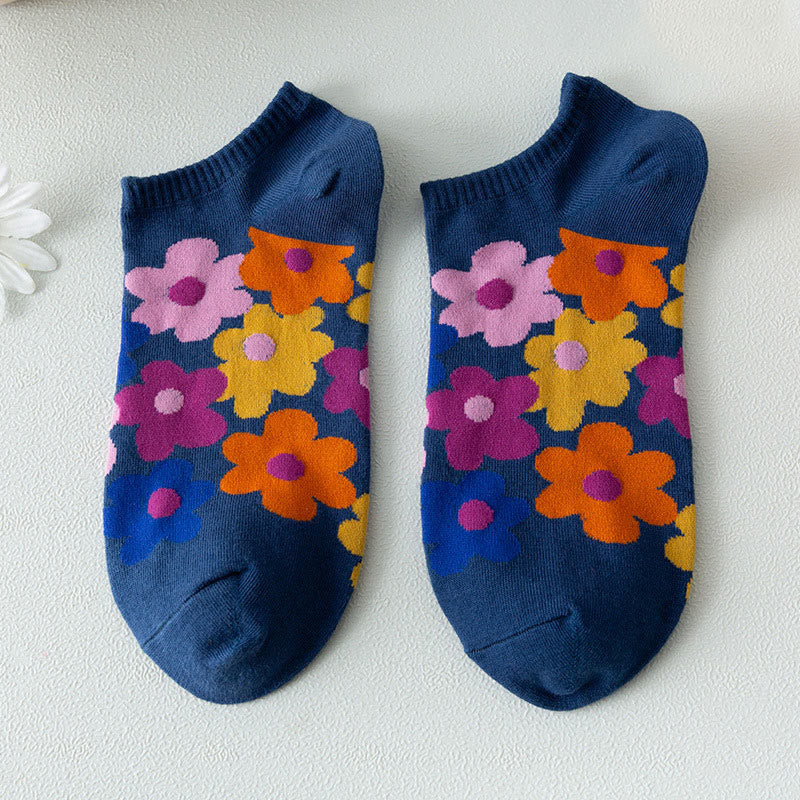 Plus Size Colored Flowers No Show Socks(5 Pairs) - image 12