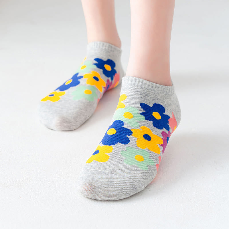 Plus Size Colored Flowers No Show Socks(5 Pairs) - image 3
