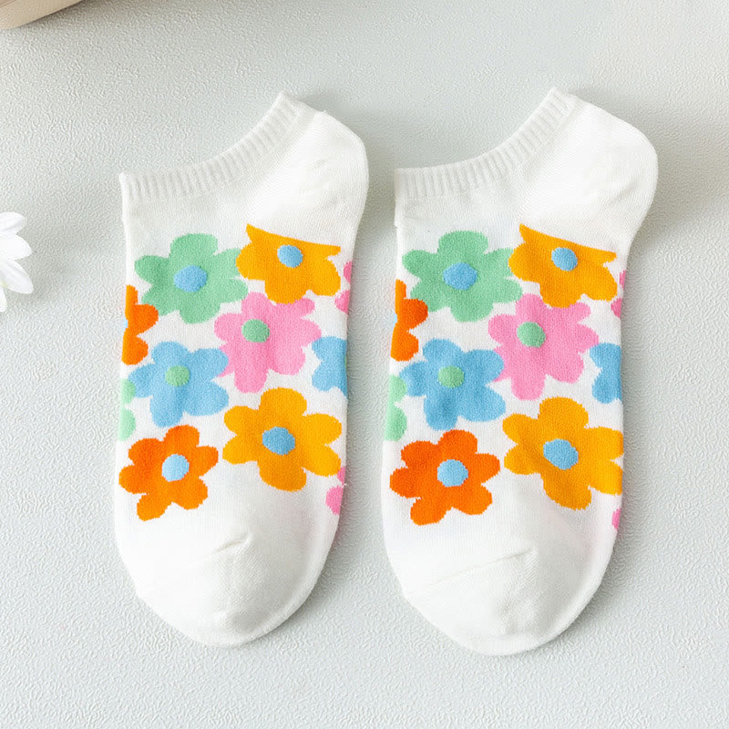 Plus Size Colored Flowers No Show Socks(5 Pairs) - image 11
