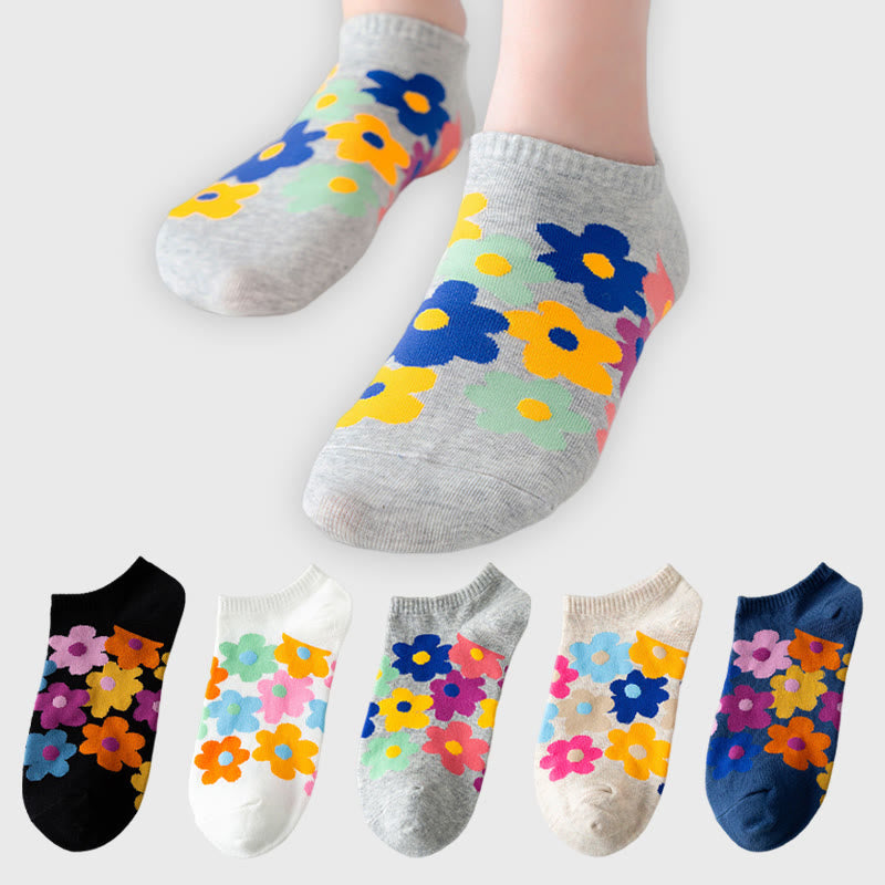 Plus Size Colored Flowers No Show Socks(5 Pairs) - image 1