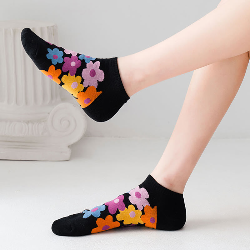 Plus Size Colored Flowers No Show Socks(5 Pairs) - image 4