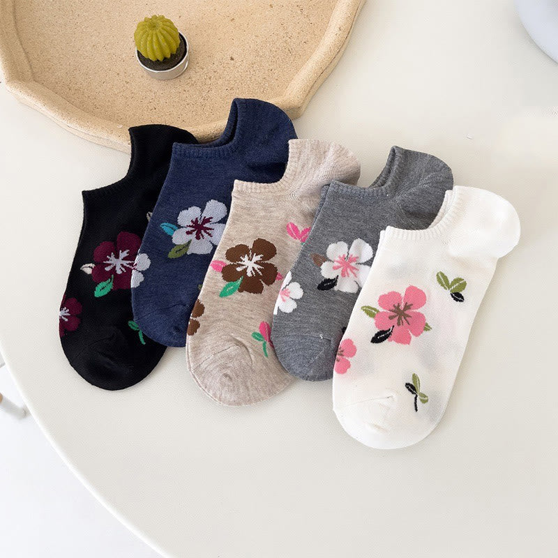 Plus Size Soft Flowers No Show Socks(10 Pairs) - Black - EU37-40(US4-7) - image 10