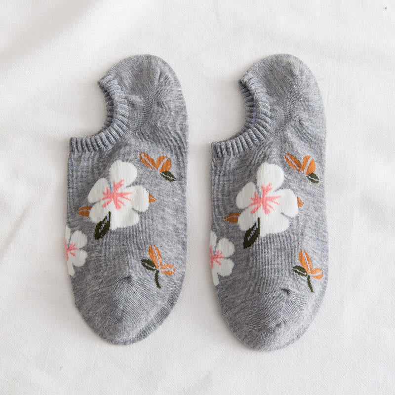 Plus Size Soft Flowers No Show Socks(10 Pairs) - Grey - EU37-40(US4-7) - image 8