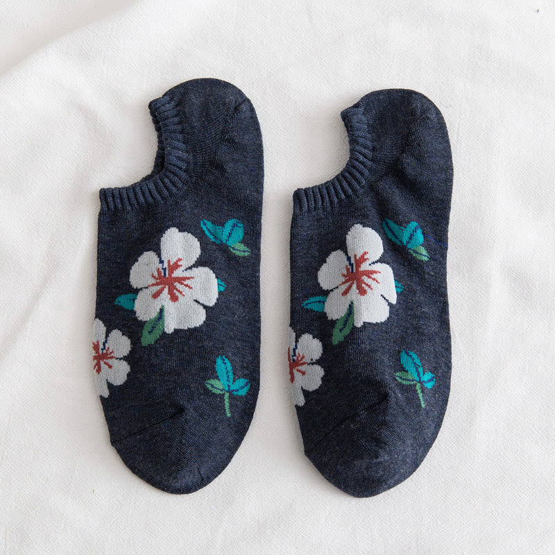 Plus Size Soft Flowers No Show Socks(10 Pairs) - Navy Blue - EU37-40(US4-7) - image 7