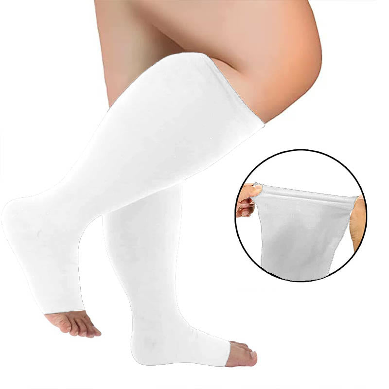Plus Size White Open Toe Compression Socks - White - 4XL - image 2