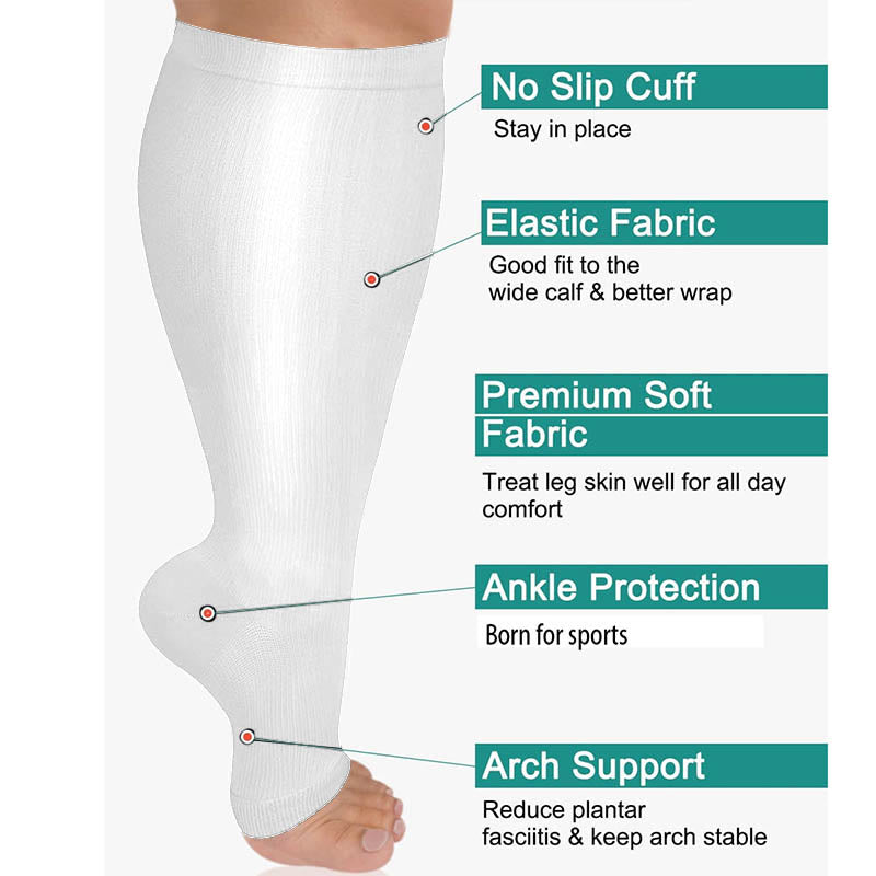 Plus Size Solid Color Open Toe Compression Socks(3 Pairs) - image 8