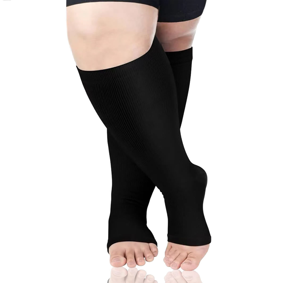 Plus Size Solid Color Open Toe Compression Socks - Black - 4XL - image 3