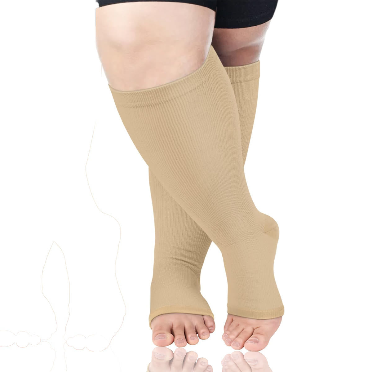 Plus Size Solid Color Open Toe Compression Socks - Nude - 4XL - image 4