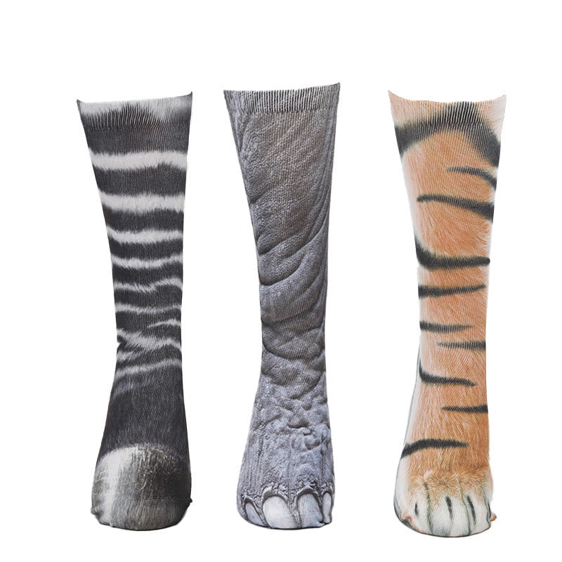 Plus Size Zebra Elephant Tiger Paws Quarter Socks(3 Pairs) - Multicolor - EU38-44(US5-10) - image 1