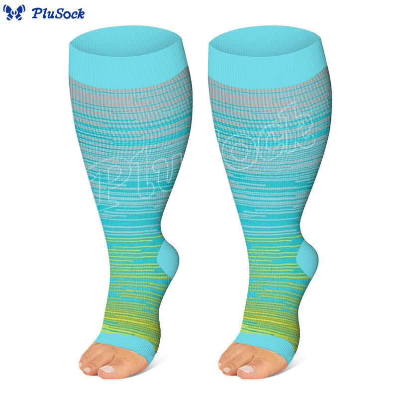 Plus Size Color Stripes Open Toe Compression Socks(3 Pairs) - Yellow - 4XL - image 2
