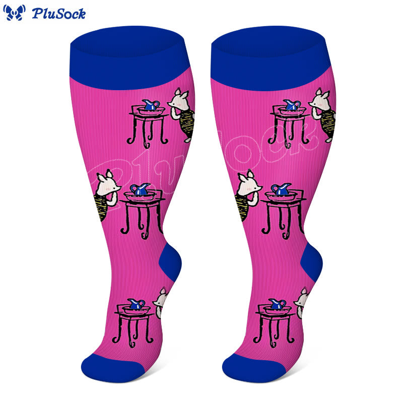 Plus Size Bear Rabbit Compression Socks - Rose - 4XL - image 4