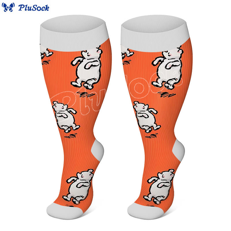 Plus Size Bear Rabbit Compression Socks - Orange - 4XL - image 6