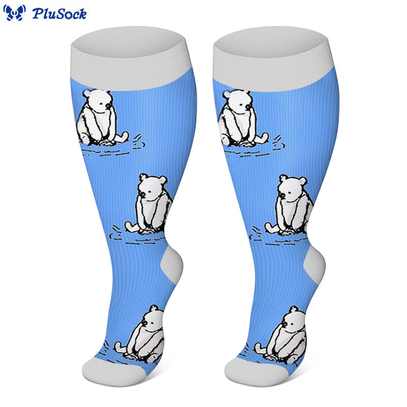 Plus Size Bear Rabbit Compression Socks(3 Pairs) - Blue - 4XL - image 5