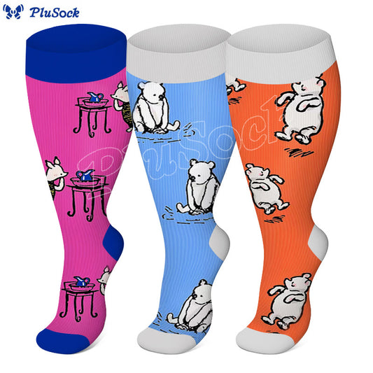 Plus Size Bear Rabbit Compression Socks(3 Pairs) - Multicolor - 4XL - image 1