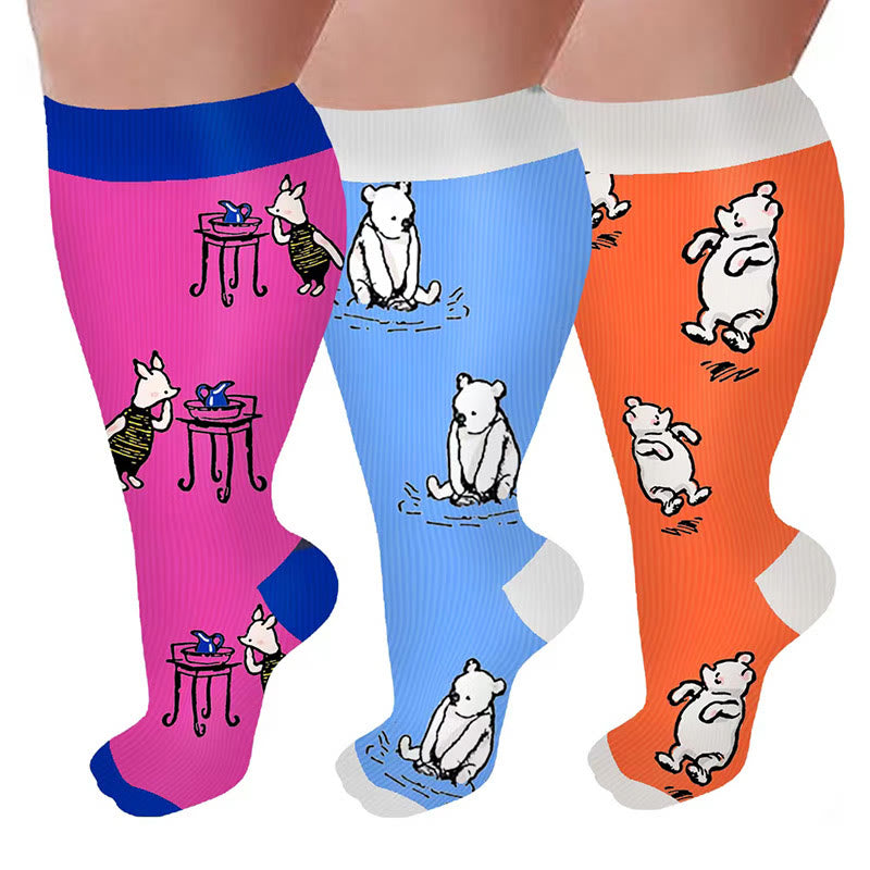 Plus Size Bear Rabbit Compression Socks(3 Pairs) - image 3