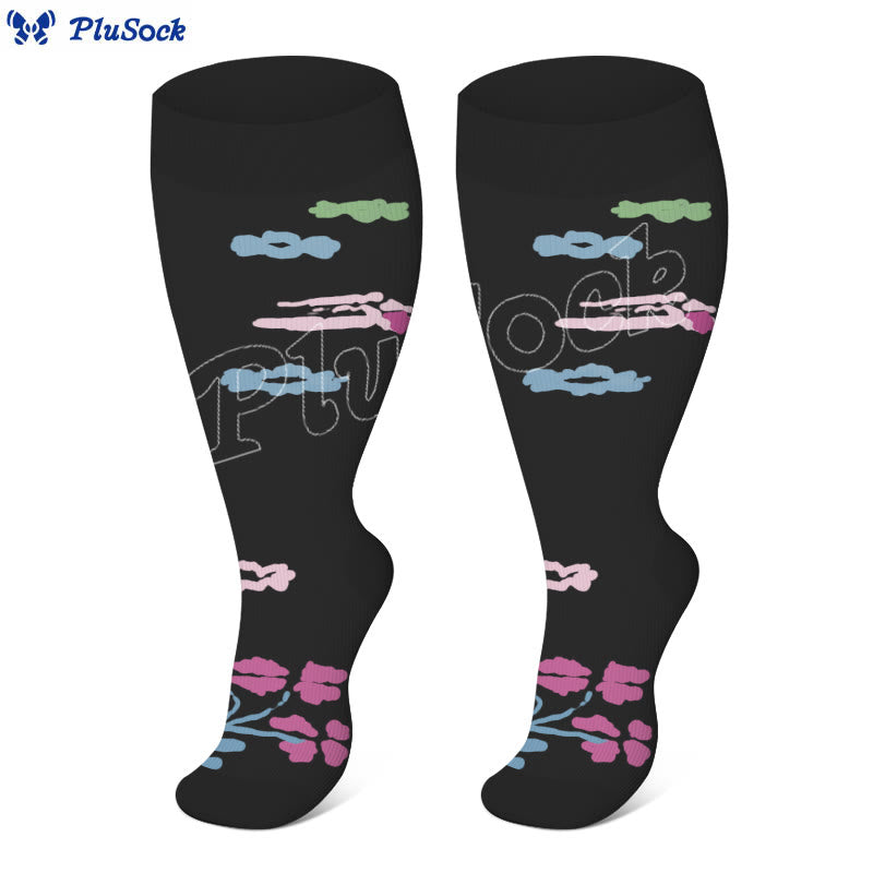 Plus Size Flower Butterfly Compression Socks(4 Pairs) - image 8
