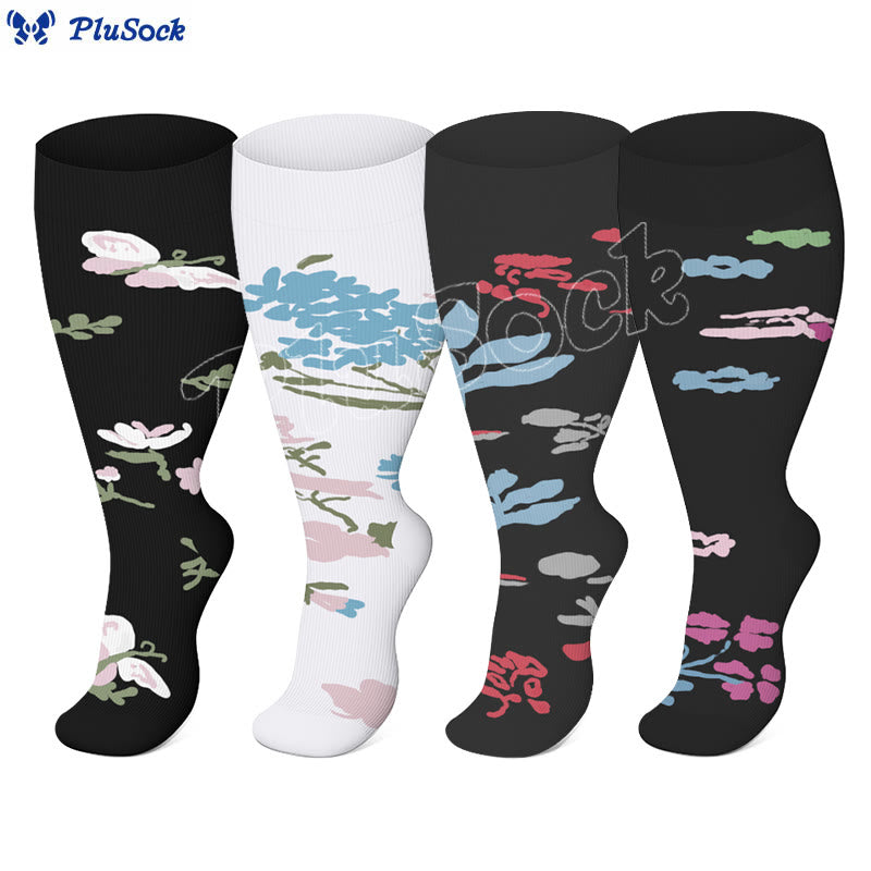 Plus Size Flower Butterfly Compression Socks(4 Pairs) - image 4