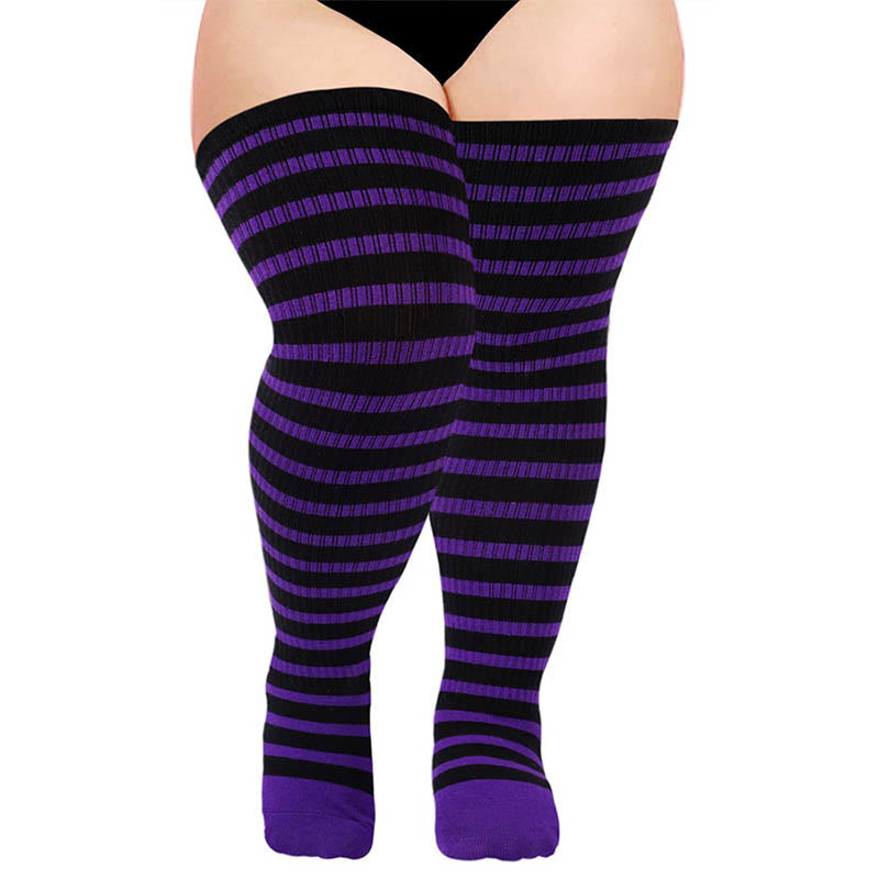 Plus Size Halloween Thigh High Knee Socks - Purple - One Size - image 2