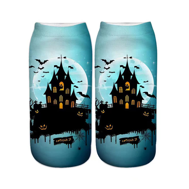 Plus Size Pumpkin Haunted House Quarter Socks(5 Pairs) - image 3