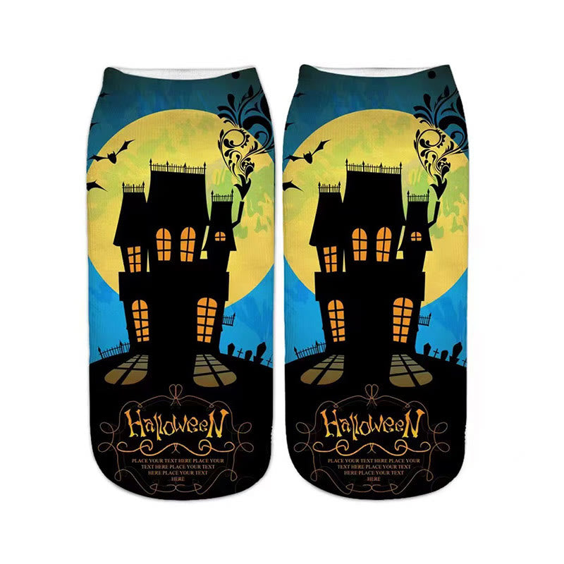 Plus Size Pumpkin Haunted House Quarter Socks(5 Pairs) - image 6