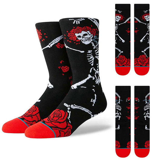 Plus Size Rose Skeleton Crew Socks(3 Pairs) - Black - EU36-42(US3-8.5) - image 1