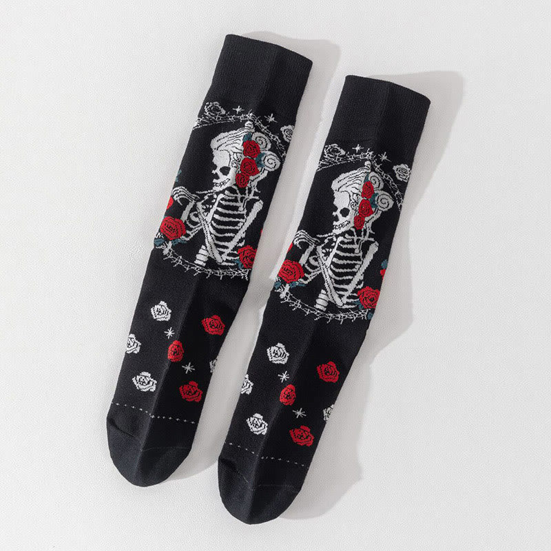 Plus Size Fashion Skull Crew Socks(3 Pairs) - image 5