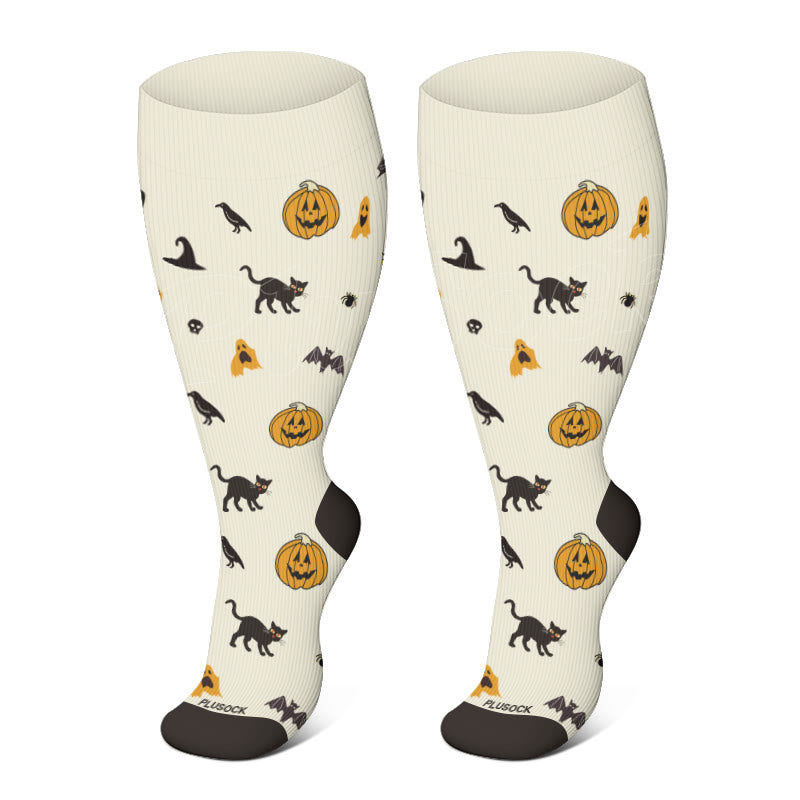 Plus Size Ghost Pumpkin Bat Compression Socks(3 Pairs)