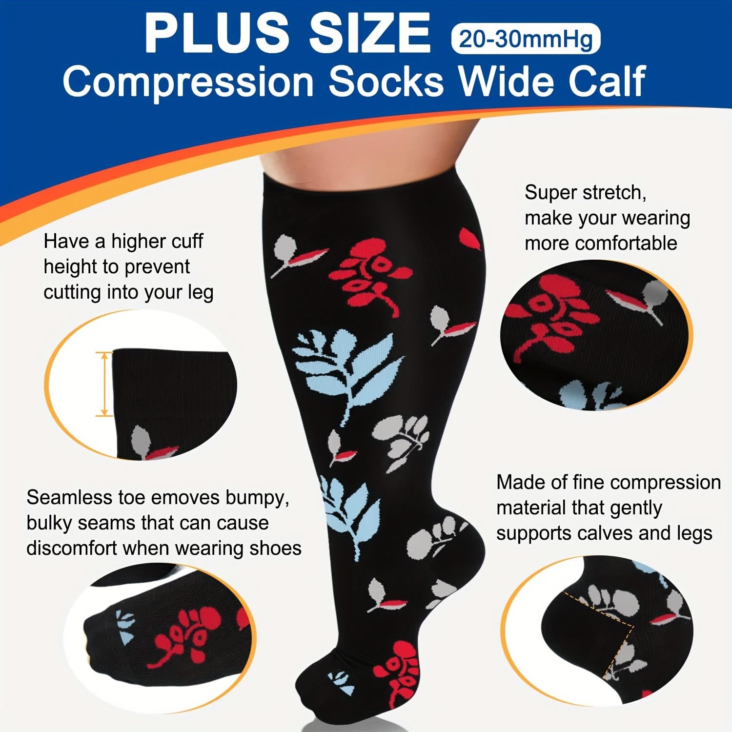 Plus Size Flower Butterfly Compression Socks(4 Pairs) - image 2