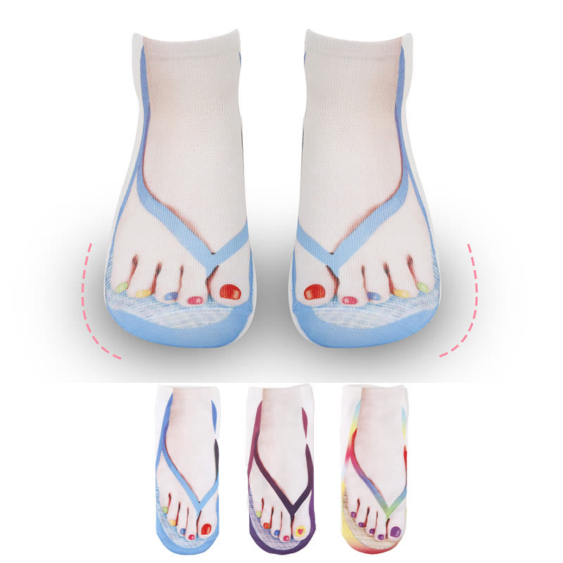 Plus Size 3D Flip Flops Ankle Socks(3 Pairs) - Multicolor - EU36-43(US4-9) - image 1
