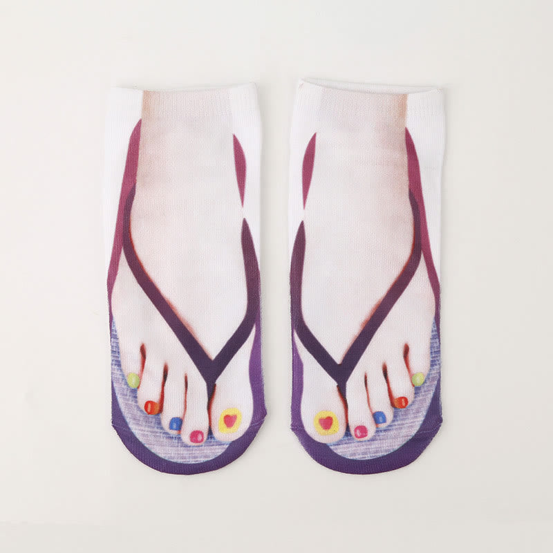 Plus Size 3D Flip Flops Ankle Socks(3 Pairs) - image 4