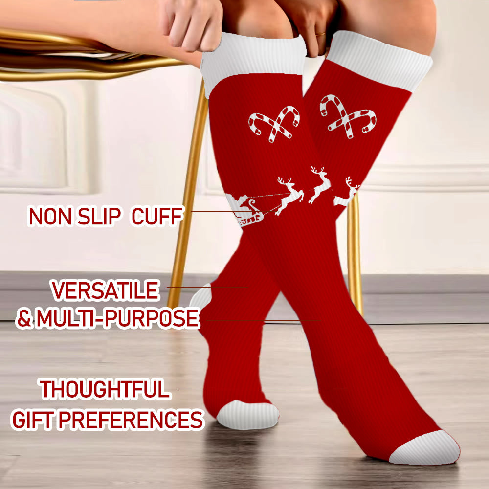 Plus Size Candy Cane Elk Compression Socks(3 Pairs) - image 5